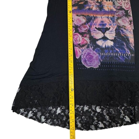 NWT HIP Black Graphic Tee T-Shirt Sz. L Sleeveless Lace Flowers Lion Goth - Picture 5 of 11